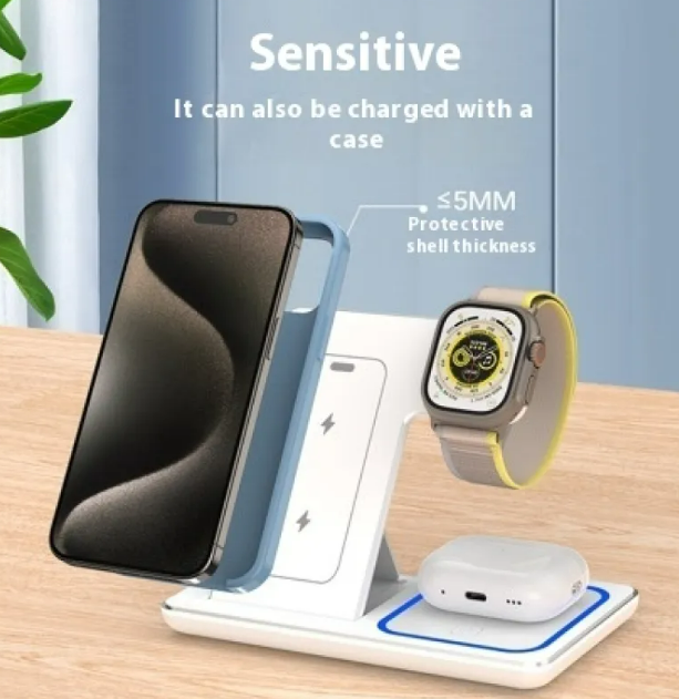 Foldable Fast Wireless Charger Stand 15W 3 In 1 LED