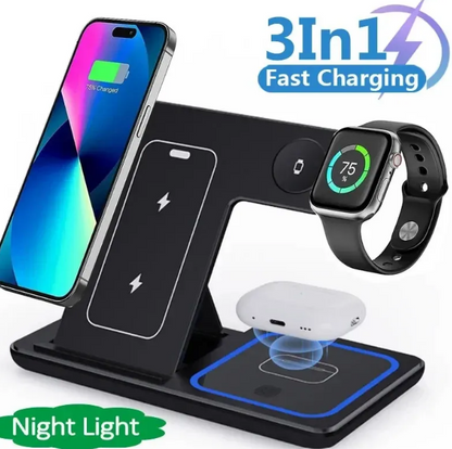 Foldable Fast Wireless Charger Stand 15W 3 In 1 LED