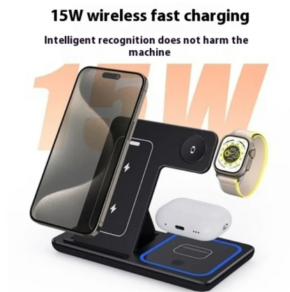 Foldable Fast Wireless Charger Stand 15W 3 In 1 LED