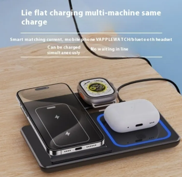 Foldable Fast Wireless Charger Stand 15W 3 In 1 LED